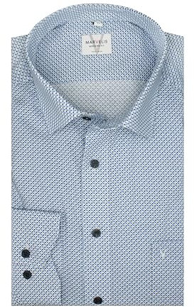 Marvelis Herrenhemd | Modern Fit | Extra Langer Arm 69cm | Muster Blau | New Kent Kragen | Gr. 41