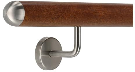 TIBU Handlauf Aluminium Mahagoni Holz Dekor 30-600cm Wandhandlauf Treppe gewinkelte Edelstahlhalter, Länge 300 cm mit 4 Halter und halbrunde Kappe