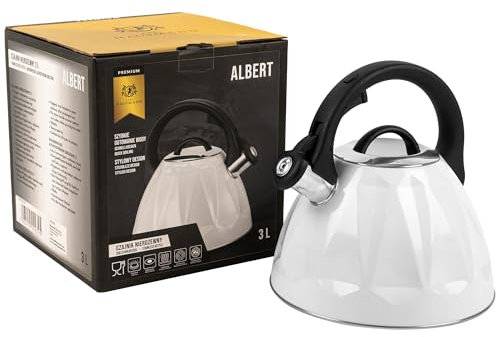 KARL HAUSMANN Wasserkessel Induktion - 3L - Weiss Teekessel mit Automatischer Pfiff - Edelstahl Wasserkocher für Induktionsherd, Gasherd und Elektroherd - Pfeifkessel - Teekanne - Flötenkessel