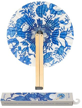 FISURA – Faltbarer Fächer mit blauen Blumen. Originaler Papierfächer. Pai Pai in Blau-Weiß. Hochzeitsgeschenk für Gäste. Ideal für Feier, Party oder Zeremonie.