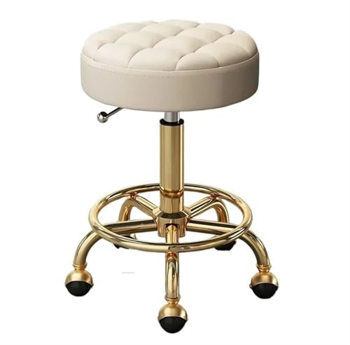 BOJHGO Rollhocker Master Chair Beauty Salon Hocker Friseurstühle mit Rollen und Rückenlehne, Drehhocker mit Rollen, Gewerbemöbel(Golden beige)
