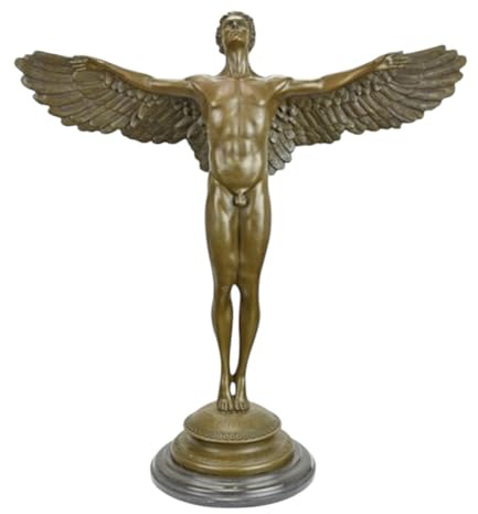 Große Ikarus-geflügelte männliche Statue, echte Bronze auf Marmorsockel, 60,5 cm