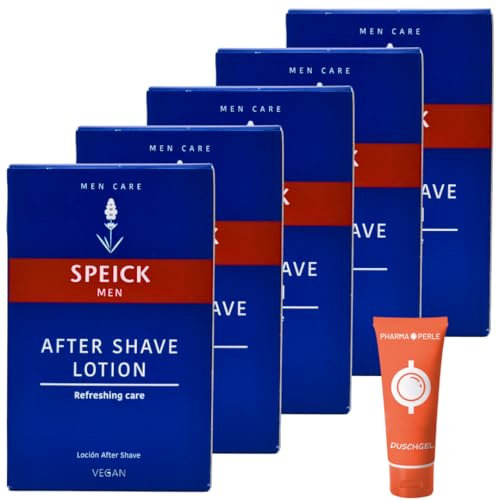 Men After Shave Lotion 5x 100 ml I Erfrischende Pflege und belebender Duft I Ohne Aluminiumsalze I Mit Zaubernussextrakt und natürlichen ätherischen Ölen I Spar-Set plus Pharma Perle give-away