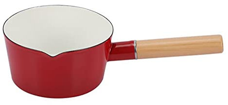 Olla de leche esmaltada con mango de madera, jarra de leche de 15 cm para café, mantequilla, té de leche