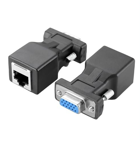 RIKYJIC Confezione da 2 adattatori da VGA a RJ45 e convertitore da RJ45 a DB15, porta seriale a 15 pin (RS232), compatibile per PC/apparecchiature industriali (VGA femmina)