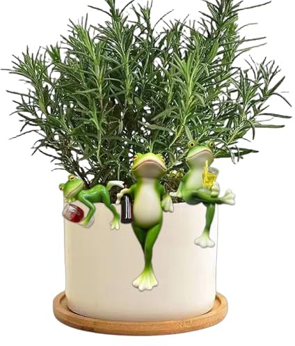 Bcuuozeeing 3 Stück Frosch Deko, Blumentopf Hänger Frösche Deko Figuren mit Weinglas, Garten Pflanzgefäß Dekor, Hängende Froschfigur, Deko Garten Frosch Figuren, für Garten, Balkon, Haus (Grün)