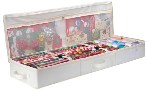 Bloomhüan Wrapping Paper Storage - Wrapping Paper Organiser - Waterproof 600D Oxford Fabric - Storage Bag for Wrapping Paper with Compartments for Rolls & Ribbons - 102 x 30 x 12 cm (Beige)