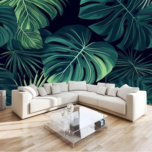 Fototapete Selbstklebend Monstera 3D Effekt Foto Tapete Palmblätter 200x140 cm Seidenstoff Wandtapete Wohnzimmer Schlafzimmer Bildtapete für Wand Deko A-3916