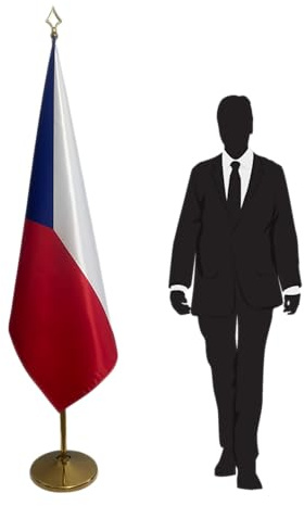 Tschechische Flagge mit Fuß und Mast, offizielle Protokollnationalflagge für Botschaften, Konsulate, Ministerien, Verwaltungen, Konferenzen und Diplomatiken, CN7-CZ-L