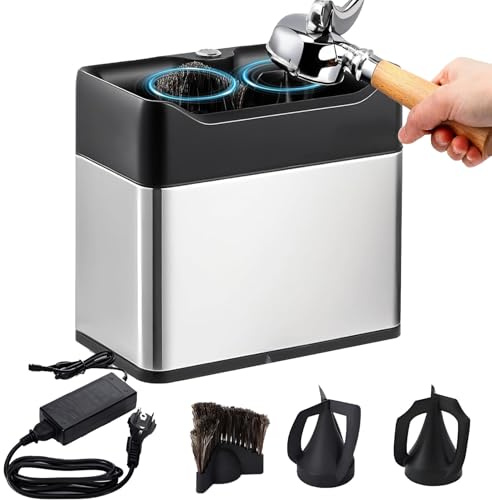 DNEPEI Electric Portafilter Cleaner,Automatic Portafilter Cleaning Machine with 2 scrapers designed to fit 58mm single, and 58mm double cup portafilter baskets for coffee shops, kitchens Silver