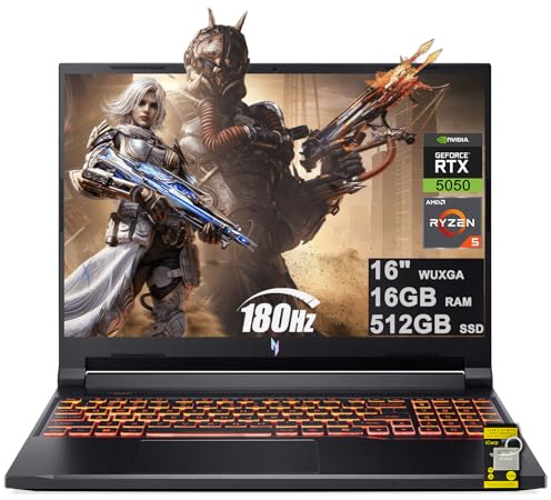 acer Nitro V 16 AI Ordinateur portable de jeu 16 WUXGA IPS 180 Hz AMD 6 cœurs Ryzen 5 240 16 Go DDR5 512 Go SSD GeForce RTX 5050 (jusqu'à 421 AI Tops) rétroéclairé Wi-Fi6E Type-C Win11 avec