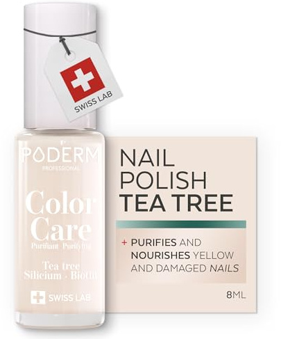 PODERM Pflegelack mit Tea Tree - Milky | Swiss Lab - 8ML | Angereichert mit Tea Tree, Silizium & Biotin | Reinigt, Klärt & Nährt Gelbe Nägel | Entwickelt von einer Podologin | Reinigt, Klärt & Pflegt Gelbe und Beschädigte Nägel | Angereichert mit Teebaumöl und Biotin | Von einem Podologen Entwickelt