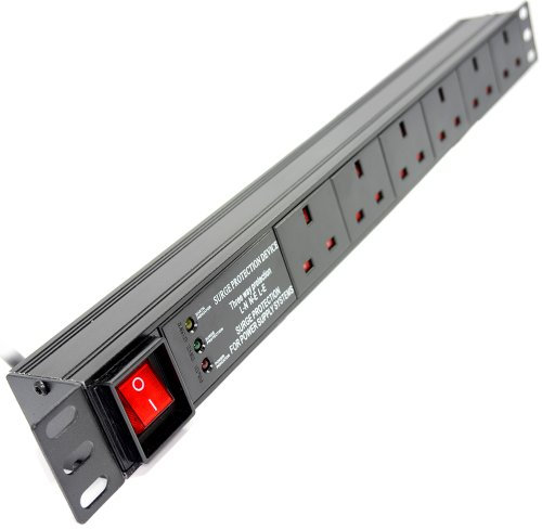 kenable 6-Way Horizontal Surge Protected PDU - 19 Rack Mounted 1U Power Distribution Unit