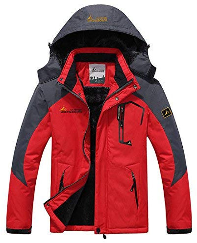 MAGCOMSEN Winterparka Herren Gefüttert Funktionsjacke Wasserdicht Skijacke Fleece Thermojacke Männer Atmungsaktiv Softshelljacke Winddicht Jacke für Winter Outdoor Sports Rot 3XL