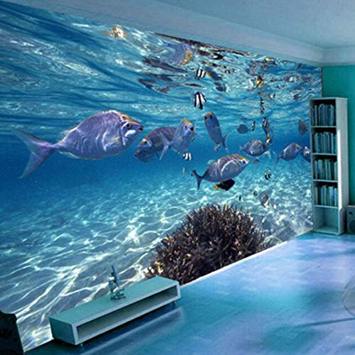 YXTSmurals Fototapete Selbstklebende 3D Effekt Blau Strand Tiere Delfin 3D Tapete Wandtapete Art Poster Wohnzimmer Kinderzimmer Tv Hintergrund Wanddeko Wandbilder