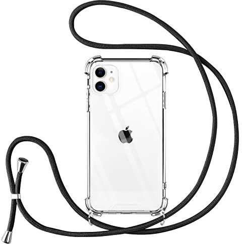 Vauki handyband für iPhone 11 Hülle mit Band,Handyhülle mit Kette zum Umhängen Kordel Necklace Schutzhülle Transparent TPU Stoßfest Silikon Bumper Case für iPhone 11