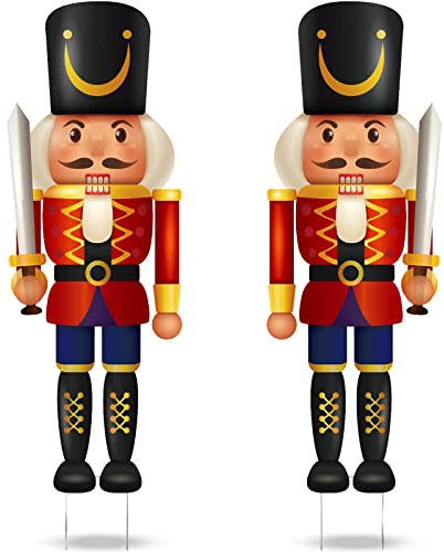 Sawysine 2 Pack Nutcracker Yard Decorations Christmas Outdoor Nutcracker Decoration Xmas Lawn Garden Sign with Stakes Door Porch Pathway Decor for Winter Holiday Party(Classic)