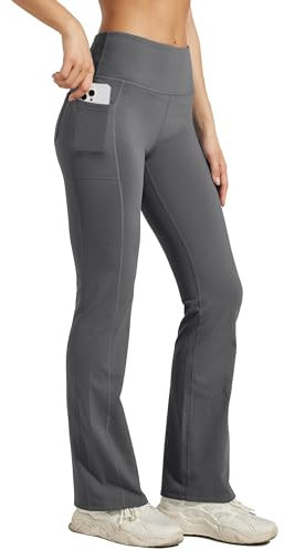 WILLIT Damen Thermo Flare Leggings Winter Fleece gefütterte Yogahose Warm Sportleggins Laufhose Bootcut Hose High Waist mit Taschen Dunkelgrau S