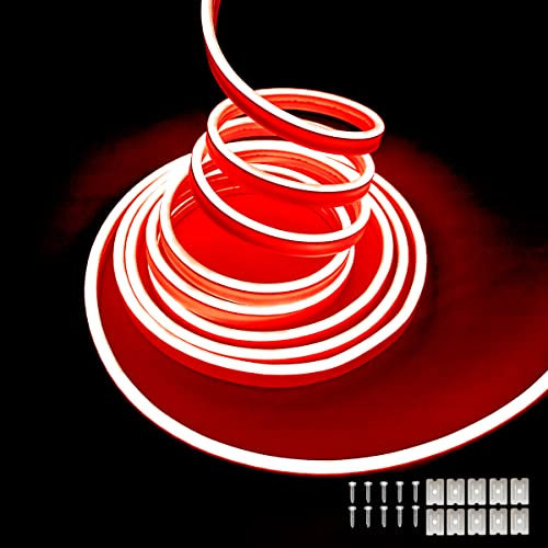 Balabaxer Rot Neon-LED-Streifenlichter, 16,4 Fuß/5 m 16,4 Fuß/5 m 12 V DC 600 SMD2835 LEDs Wasserdichtes Lichtschlauch für Indoor Outdoor Home Decoration (ohne Antrieb)