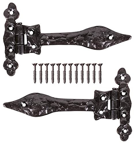 Black Antique Style Door Hinges 6-Inch Fancy Vintage Door Hinges for Internal External Doors Old Fashioned Gate Shed T Tee Strap Hinges for Cupboards Wardrobe (Pack of 2).
