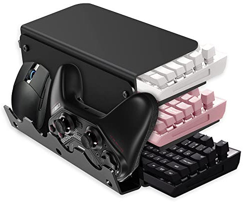 XASMA Acrylic 3-Tier Keyboard Display Stand, Gaming Keyboard Plate Holder, Mouse Rack, Desktop Storage Rack (Black)