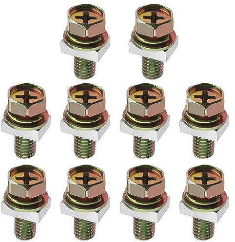 Set di 10 bulloni e dadi per batteria per moto, in acciaio al carbonio, terminali M6 x 16 mm, viti e dadi quadrati per moto, ATV, scooter, progetti fai da te e riparazioni