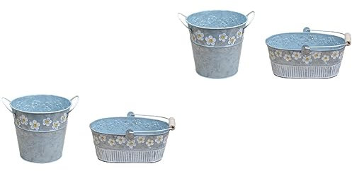 Yardwe 4 Stück Hängender Eimer Aus Eisen Vase Aus Milchkännchen Vintage Blumenvase Aus Metall Handgefertigte Bauernvasen Rustikaler Blumeneimer Hohe Schäbige Vasen Frankreich Verzinkt