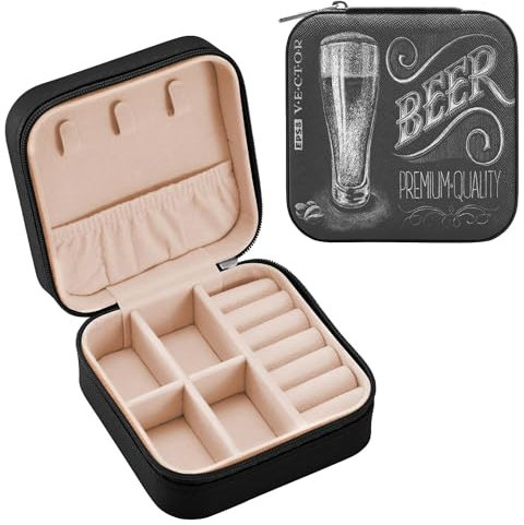 Chalk Beer Glass Jewelry Box for Women PU Leather Travel Portable Jewelry Case for Rings Earrings Necklace Watch Gifts for Girls Ladies Women Blackboard