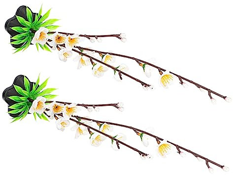 AOKWAWALIY Lot de 2 décorations Sashimi - Fleurs artificielles en soie - Décoration végétale - Assiette à sushi - Faux chou-fleur - Bac à glaçons - Fleur de prunier blanche