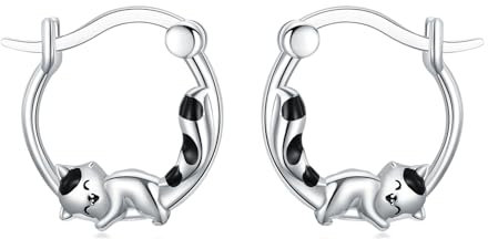 ROMANTICWORK Katze Ohrringe 925 Sterling Silber Katze Creolen Ohrringe Katze Schmuck Geschenke für Damen Mädchen Katzenliebhaber