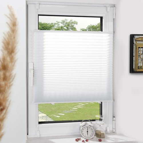 Plissee Klemmfix ohne Bohren Weiß 120x120cm(BxH) Plissees lichtdurchlässig Blickdicht Jalousien ohne Bohren Fensterrollo Klemmrollos Sonnenschutz Sichtschutz Faltrollo Easyfix Rollos für Fenster