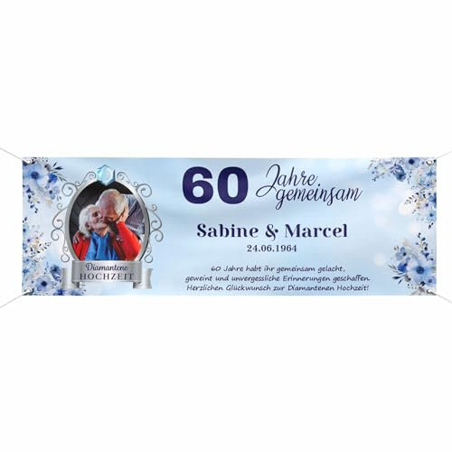 Personalisierte Banner zur diamantenen Hochzeit mit Foto und Wunschtext 150x50cm