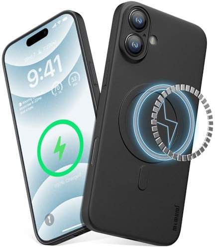 memumi Magnetische Hülle für iPhone 16, 0.3 mm Slim Fit, kompatibel mit Mag-Safe,Mattes Finish [rutschfest, Kratzfest] Schutzhülle Extra Dünn Hardcase für iPhone 16 -Schwarz