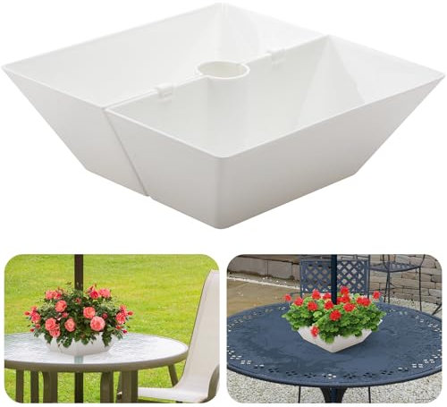EBaokuup Umbrella Planter-Patio Table Flower Pot with Umbrella Hole-White Square Planter Pots for Indoor Outdoor Patio Table Garden Home Plants