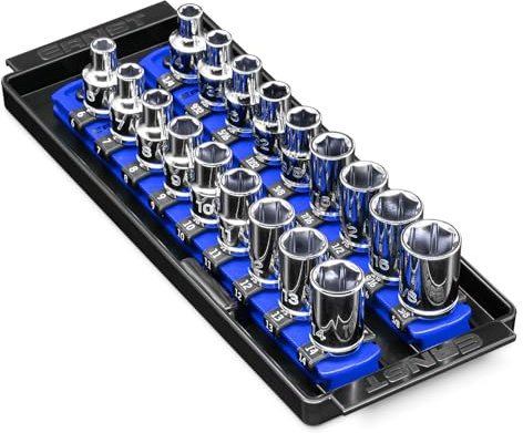 Ernst Manufacturing 8-Inch Socket Boss, 2-Rail Socket Tray, Blue - 3/8 Drive Twist-Lock Organizer, Made in The USA