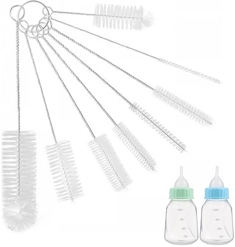 Small Bottle Brush Set, 8PCS Straw Cleaner Brush White, Long Bottle Cleaner Brush, Nylon Bottle Brushes for Cleaning, Pipe Tube Brush Pipe Cleaning Brushes, for Washing Kettle Spout, Teapot Nozzle