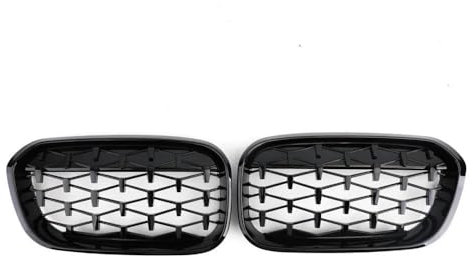 NYSQOFMB Griglia Anteriore per Paraurti Anteriore Griglie da Corsa per BMW Serie 1 F20 F21 2015-2019 Griglie Nere Lucide A Doppia Stecca Griglia Frontale per Auto(Diamonds-Chrome Black)