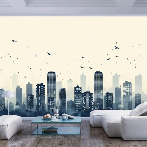 JIAOQSS Papier Peint 3D Panoramique bâtiments de ville noirs et blancs oiseaux pour Papier Peint Rouleau Decoratif Chambre Papier Peint Mural Salon Cuisine