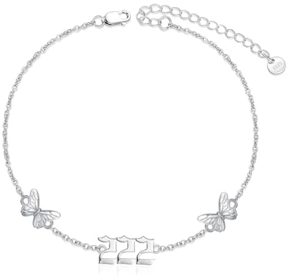 ROMANTICWORK 222 Engelszahl Armband für Frauen 925 Sterling Silber Schmetterling mit Engelszahl 222 verstellbare numerologische Schmuckgeschenke für Damen