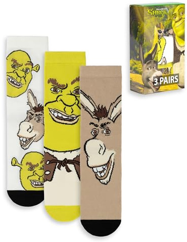 Shrek Donkey Unisex Multicoloured Calf Socks Set of 3 | Fun Movie Character Socks | Graphic Design for Everyday Wear Merch