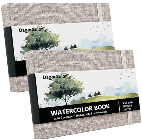DagouColor Aquarell Papier Skizzenbuch, 2 Pack - Beige, 14 * 8.9cm | 30 Blätter 300GSM Kaltpresswasserfarbenpapier, Stoffcover Künstlerbuch für Anfänger Künstler Erwachsene, Malerei, Zeichnung