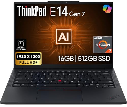Lenovo ThinkPad E14 Gen 7 14 FHD+ Display, AMD Ryzen 7 250 (Beats Core 7 240H), 16GB DDR5 RAM, 512GB PCIe SSD, Backlit KB, WiFi 6E + BT, RJ-45, FHD Webcam, Windows 11 Pro