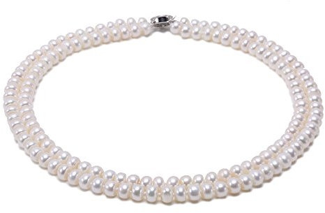 JYX Pearl Collana classica di perle a doppio filo AA+ di qualità 7 mm piatta rotonda rosa e bianca d'acqua dolce coltivata collana di perle, Perla, perla