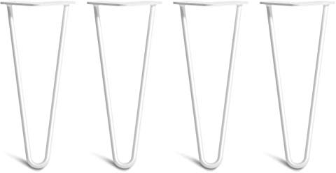 The Hairpin Leg Co. 4X Haarnadel-Tischbeine: Doppel-Schweiß Stahl, Schrauben, Anleitung, Schutzfüße. Klassischer 10mm 2 Stangen Stil. 30cm Weiß