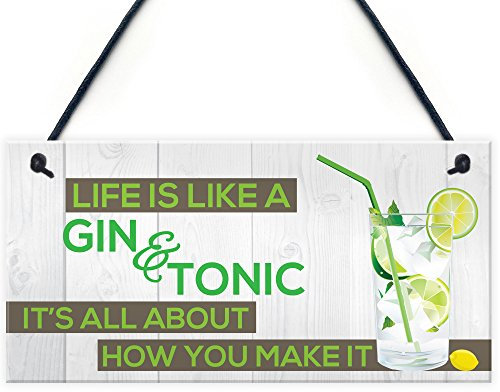 RED OCEAN Life's Like Gin &Tonic Funny Alcohol Motivation Hanging Plaque Pub Bar Gift Sign