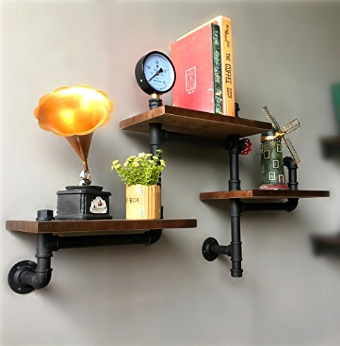 Wall shelves Retro wall mount three floors industrial wind iron pipe racks bar restaurant wall storage rack LOFT living room bedroom shelves unique fashion personality