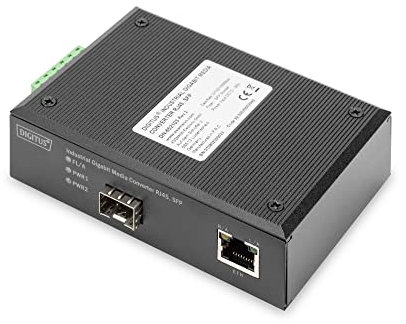 DIGITUS DIN-Rail Medienkonverter - SFP Port - Gbit Ethernet - RJ45 / SFP - 10/100/1000BaseTX zu 1000Base-X - Schwarz