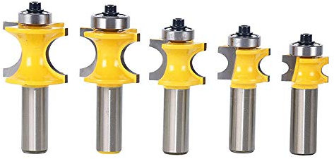 Bestgle Set of 5 Half Round Bullnose Router Bits Set Woodworking Milling Cutter Tool 1/8 3/16 1/4 5/16 3/8 Radius, 1/2 Inch Shank