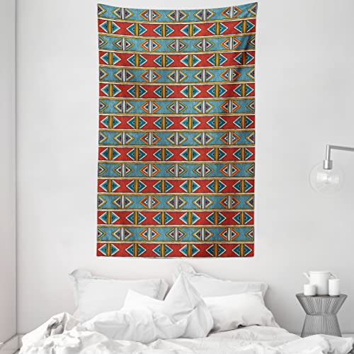 ABAKUHAUS Kente Wandteppich und Tagesdecke, Tribal Kultur aus Weiches Mikrofaser Stoff Waschbar ohne Verblassen Digitaldruck, 140 x 230 cm, Rot Teal