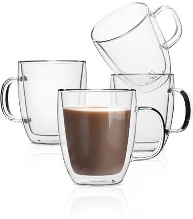 BtaT - Tazza da caffè isolante, in vetro trasparente a doppia parete, grande, set da 4 (450 g, 500 ml), per tè, latte
